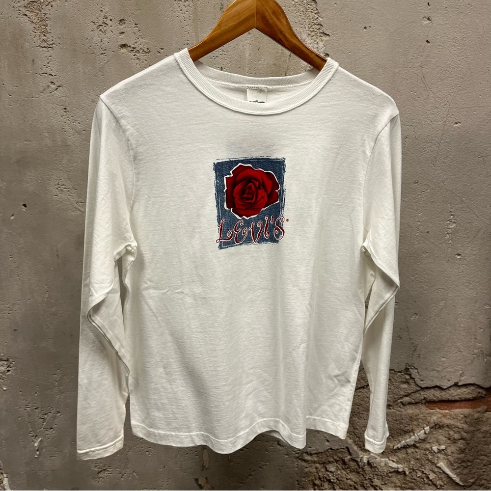 Levi’s Vintage 1995 Girls Rose Print White Long Sleeve Graphic T-Shirt Deadstock